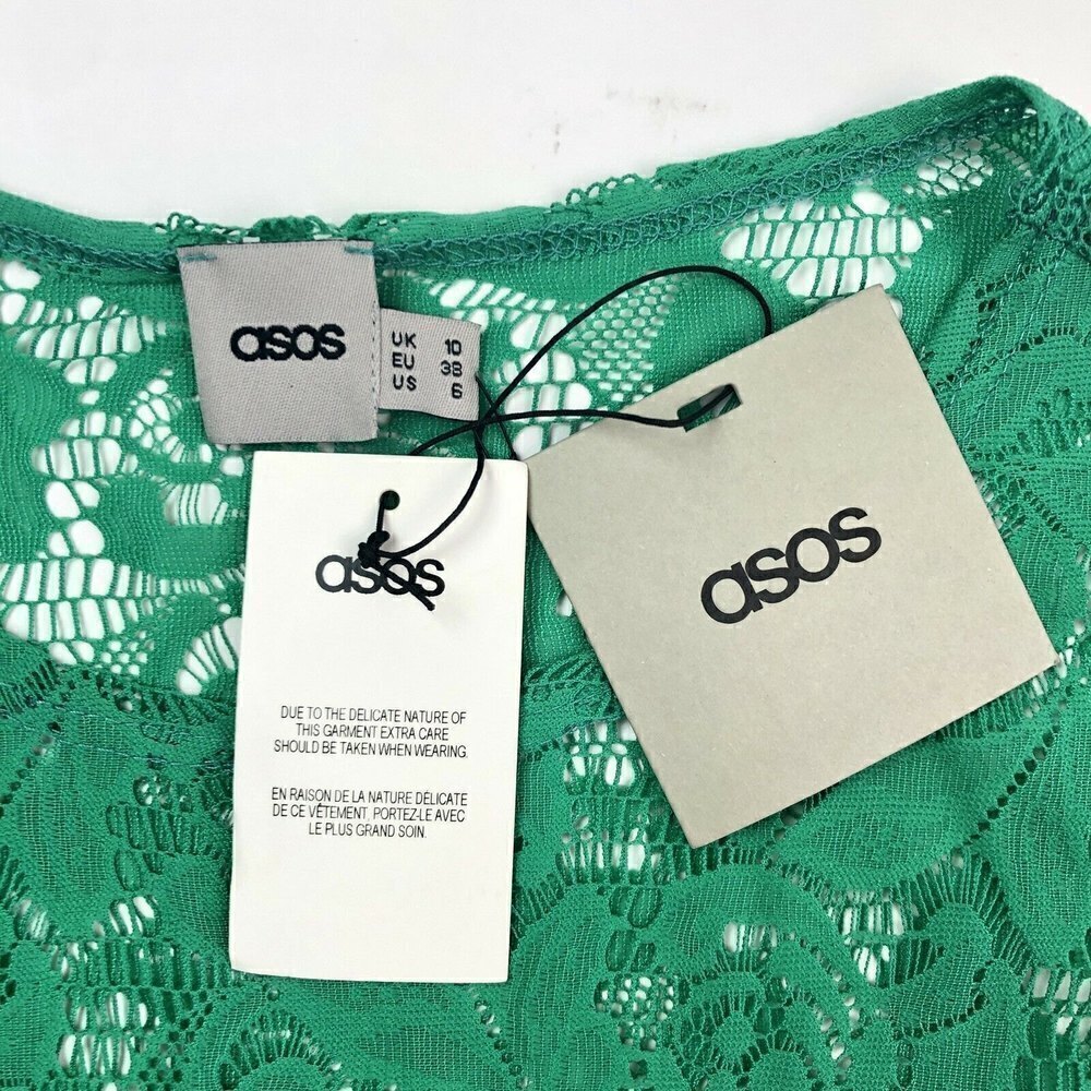 New ASOS Kelly Green Lace Mini Dress size 6 - Picture 7 of 12